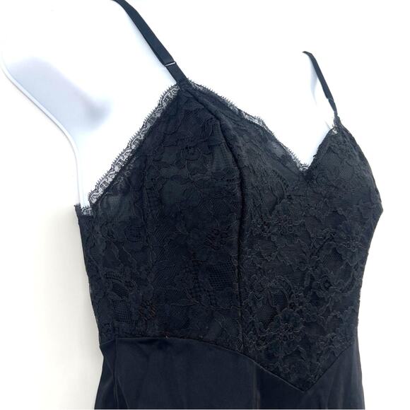 Vintage 90s Vanity Fair Basque Waist Slip Dress Sz S Y2K Black Lace Whimsigoth - Picture 3 of 12